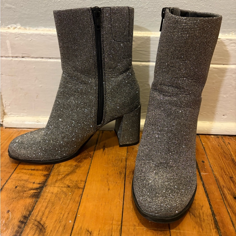 a new day Sparkling Gray Heeled Boots